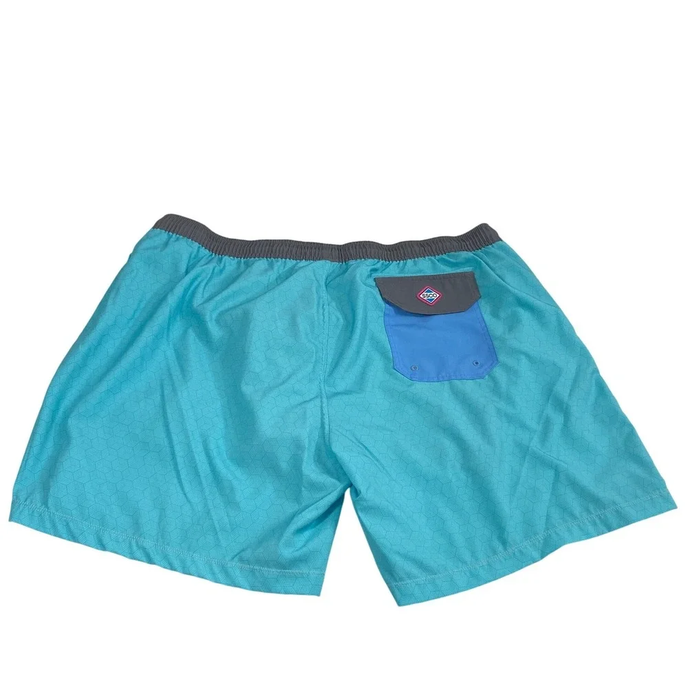 SSCO‎ Swim Shorts Mens 2X Turquoise Geometric Honeycomb 5.5